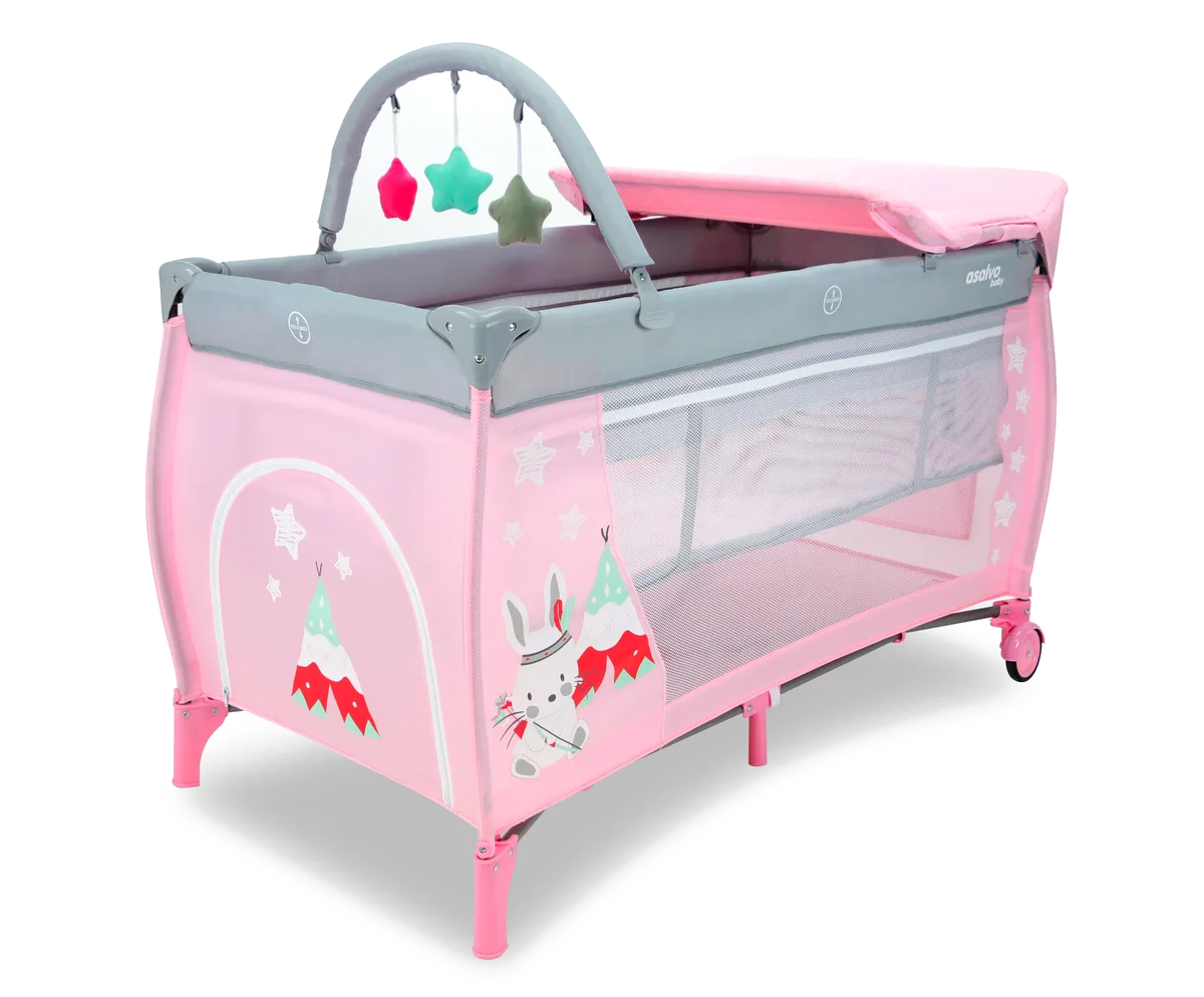 Asalvo Reisebett Complet mit Einsatz, Wickeltisch und Öffnung, Rabbit Tippi/pink - Bild 1