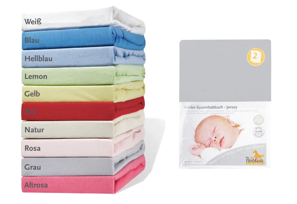 Pinolino Spannbettlaken für Baby- und Juniorbetten 2 Stk., Jersey/Grau - Bild 1