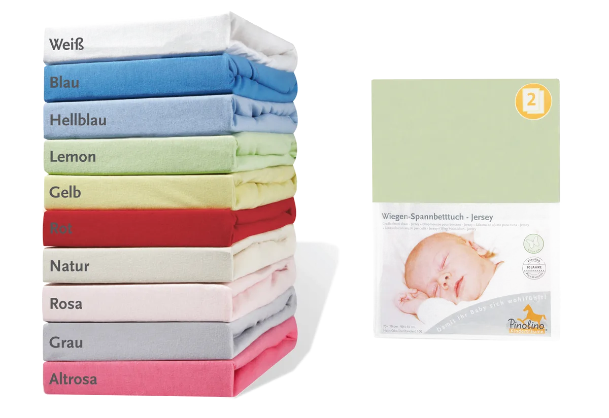 Pinolino Spannbettlaken für Wiegen, Bedside Crib und Kinderwagen 2 Stk.,Jersey/Lemon - Bild 1