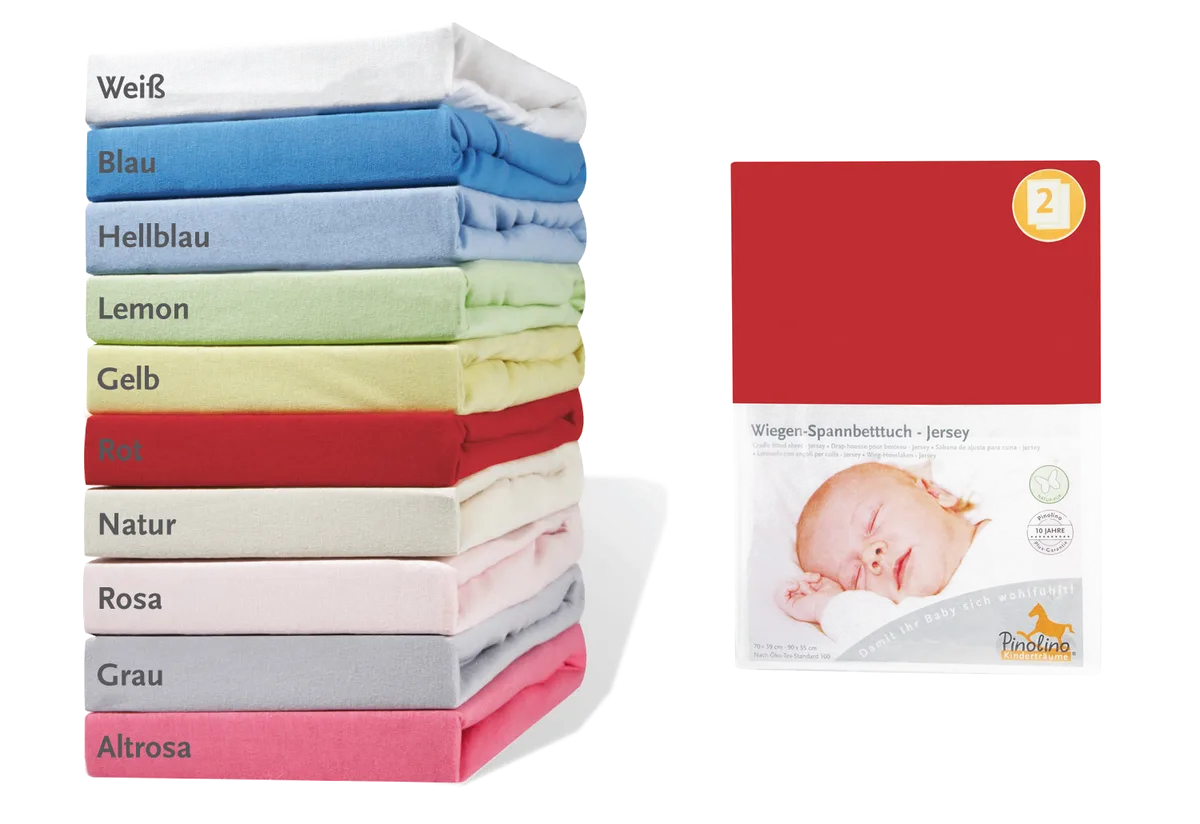 Pinolino Spannbettlaken für Wiegen, Bedside Crib und Kinderwagen 2 Stk.,Jersey/Natur - Bild 1