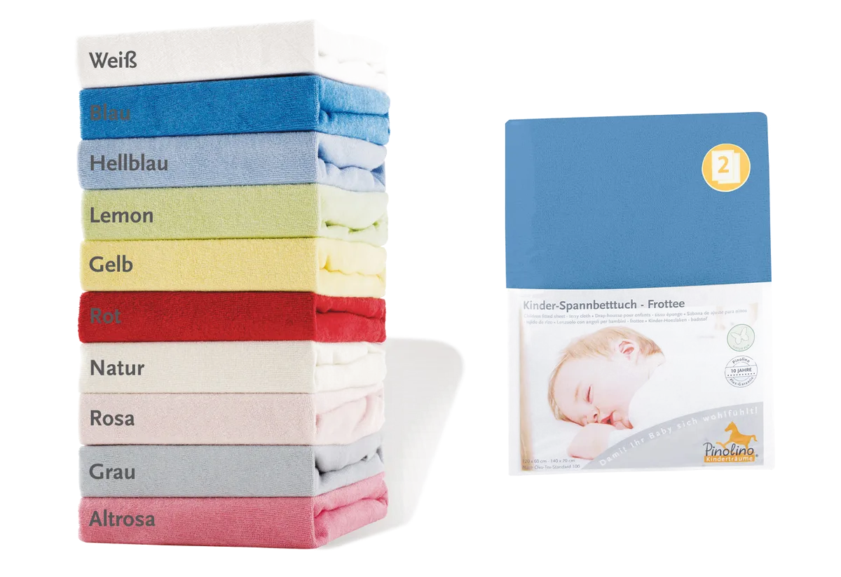 Pinolino Spannbettlaken für Baby- und Juniorbetten (2 Stk.), Frottee/Blau - Bild 1
