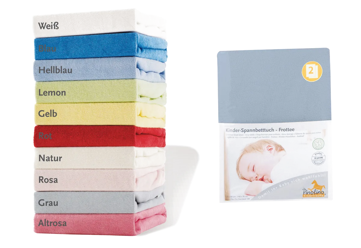 Pinolino Spannbettlaken für Baby- und Juniorbetten (2 Stk.), Frottee/Helblau - Bild 1