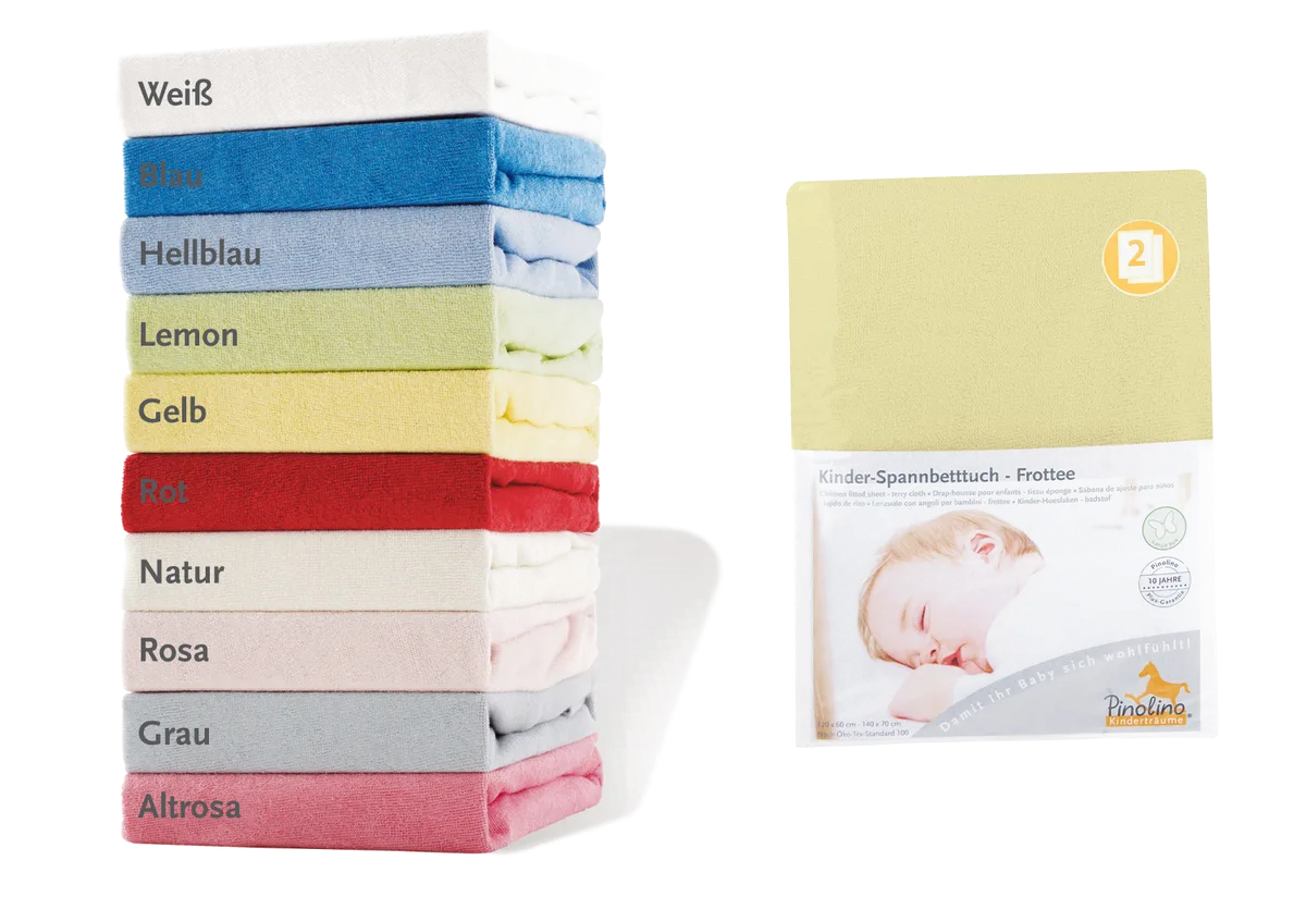 Pinolino Spannbettlaken für Baby- und Juniorbetten (2 Stk.), Frottee/Gelb - Bild 1