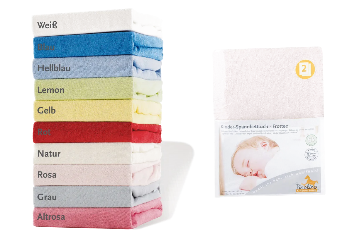 Pinolino Spannbettlaken für Baby- und Juniorbetten (2 Stk.), Frottee/Rosa - Bild 1