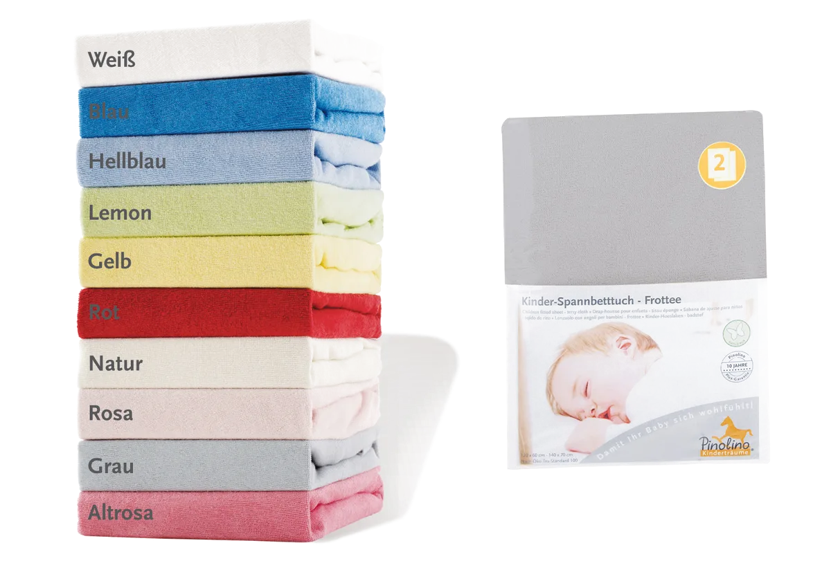 Pinolino Spannbettlaken für Baby- und Juniorbetten (2 Stk.), Frottee/Grau - Bild 1