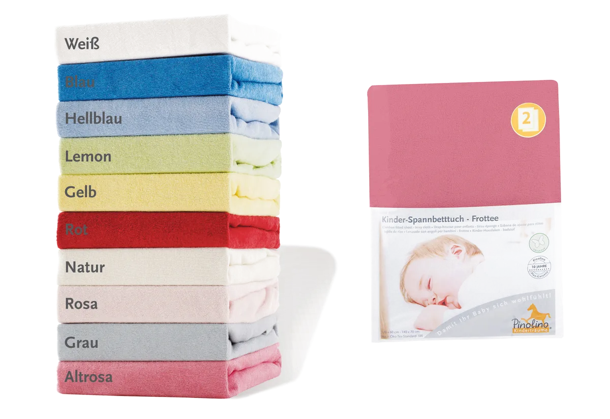 Pinolino Spannbettlaken für Baby- und Juniorbetten (2 Stk.), Frottee/Altrosa - Bild 1