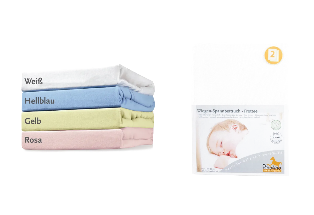 Pinolino Spannbettlaken für Wiegen, Bedside Crib und Kinderwagen 2 Stk., Jersey/Weiß - Bild 1