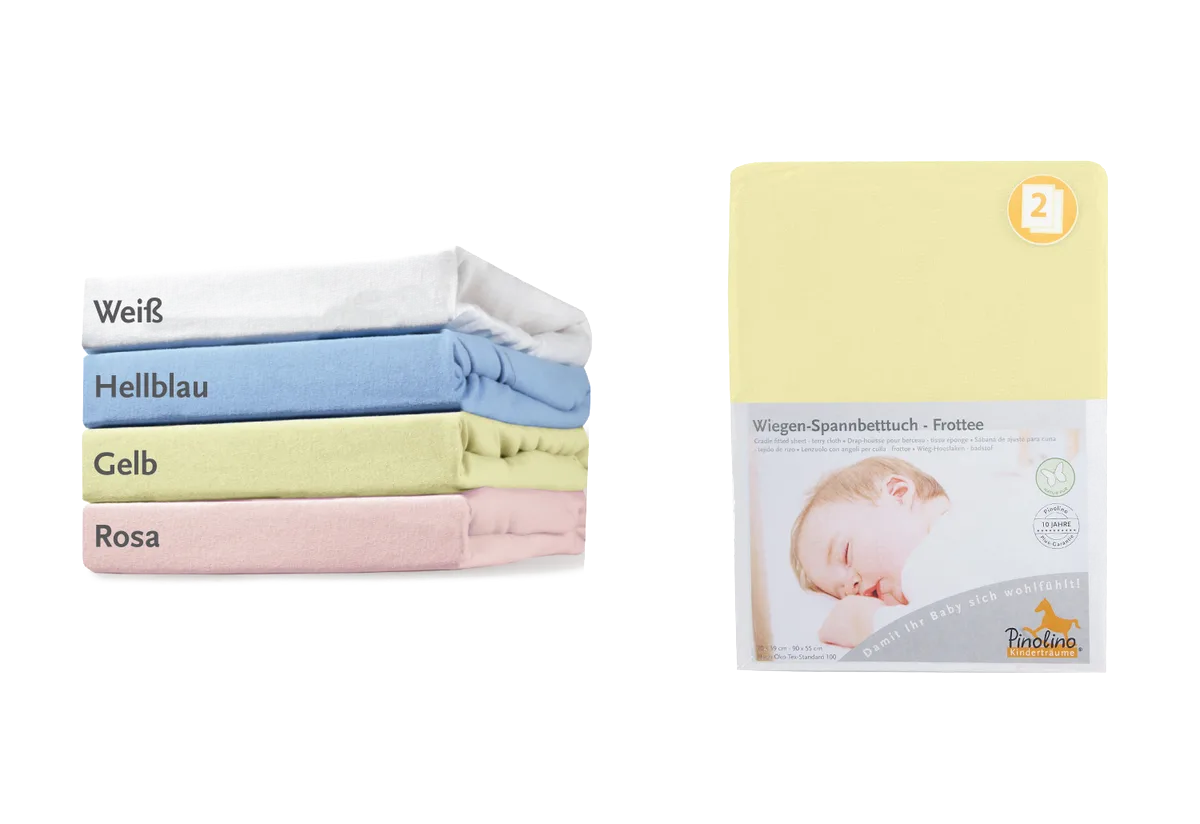 Pinolino Spannbettlaken für Wiegen, Bedside Crib und Kinderwagen 2 Stk., Jersey/Weiß - Bild 1