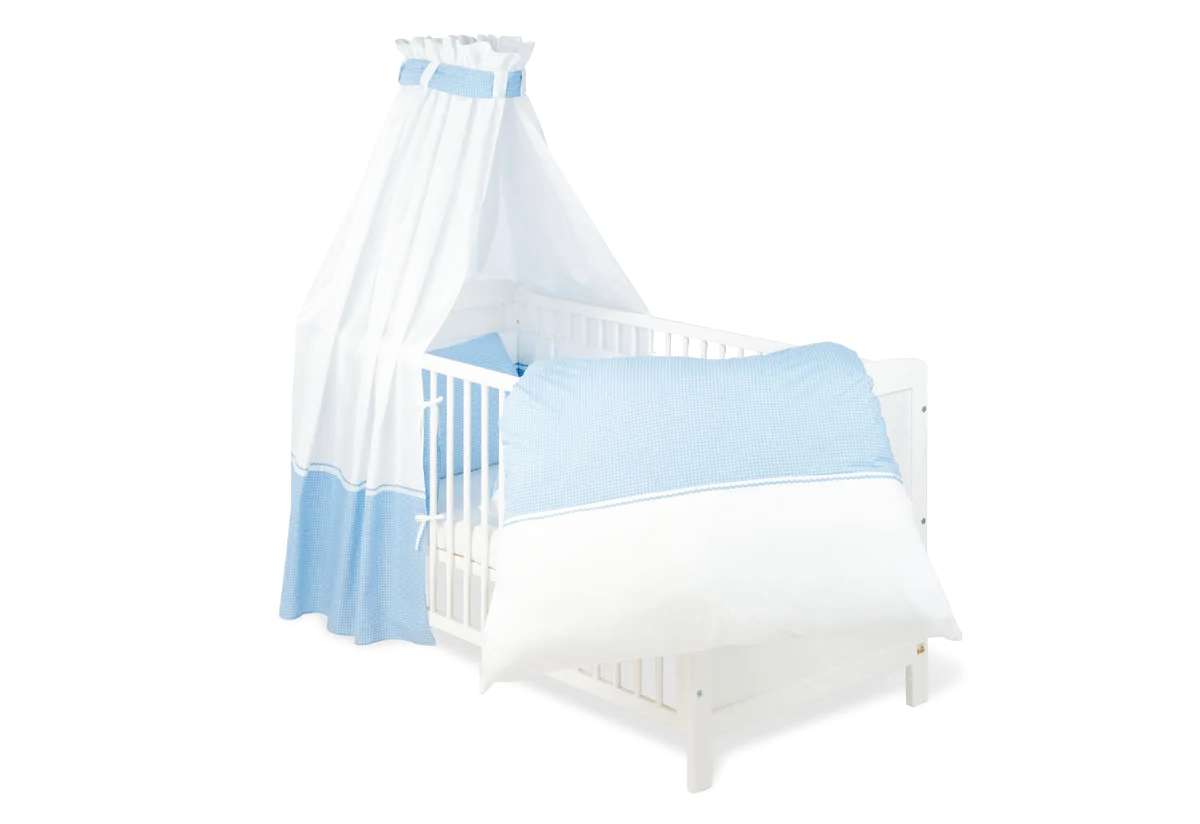 Pinolino Textil Zubehör für Babybetten, 4 Teile, Vichy-Karo/Blau - Bild 1