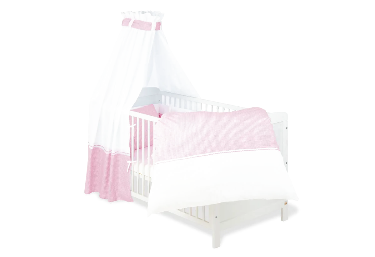 Pinolino Textil Zubehör für Babybetten, 4 Teile, Vichy-Karo/Rosa - Bild 1