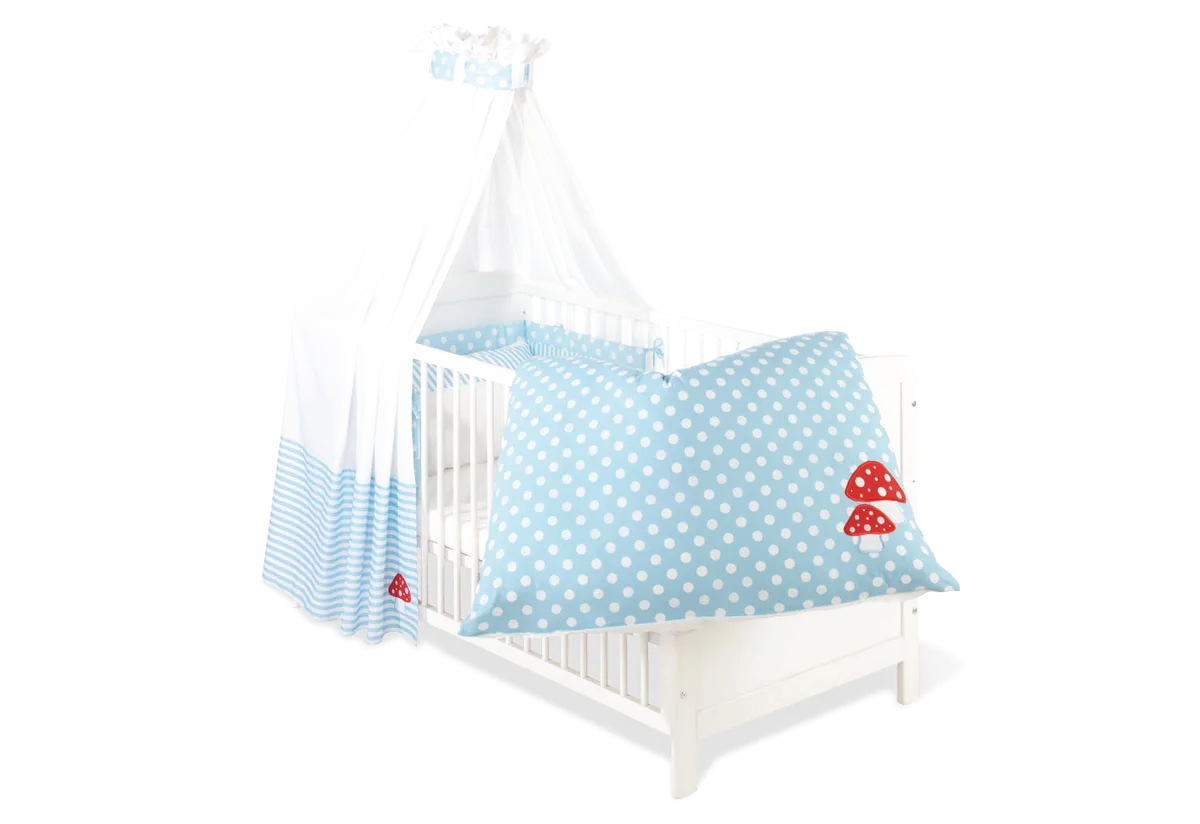 Pinolino Textil Zubehör für Babybetten, 4 Teile, Glückspilz, Hellblau - Bild 1