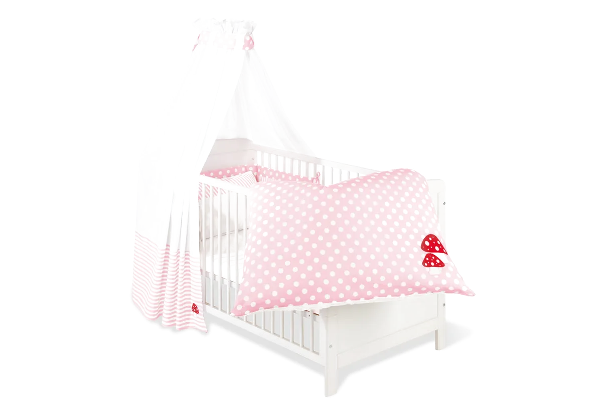 Pinolino Textil Zubehör für Babybetten, 4 Teile, Glückspilz, Rosa - Bild 1